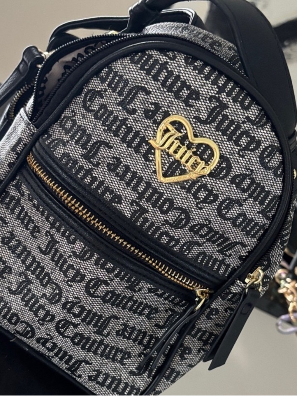 Juicy Couture Black & Gray Logo Heart Accent Mini Backpack